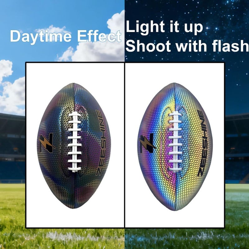 ZEESHINE HyperGlow Holographic Football – Ultra-Reflective Glow in Dark, Cool Sports Gift for Men & Women, Outdoor/Indoor Game - Image 2